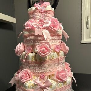 Elegant Pink Diaper Cake with Roses